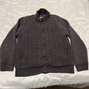 Boston Traders Cardigan Sweater Mens M Gray Cable Knit Sherpa Lined Heavyweight